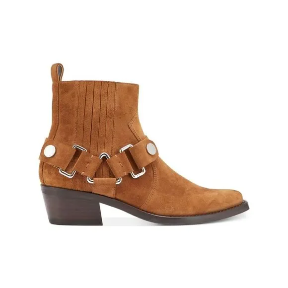 DKNY Womens Brown Harness Strap Mina Square Toe Block Heel Leather Booties 6 M